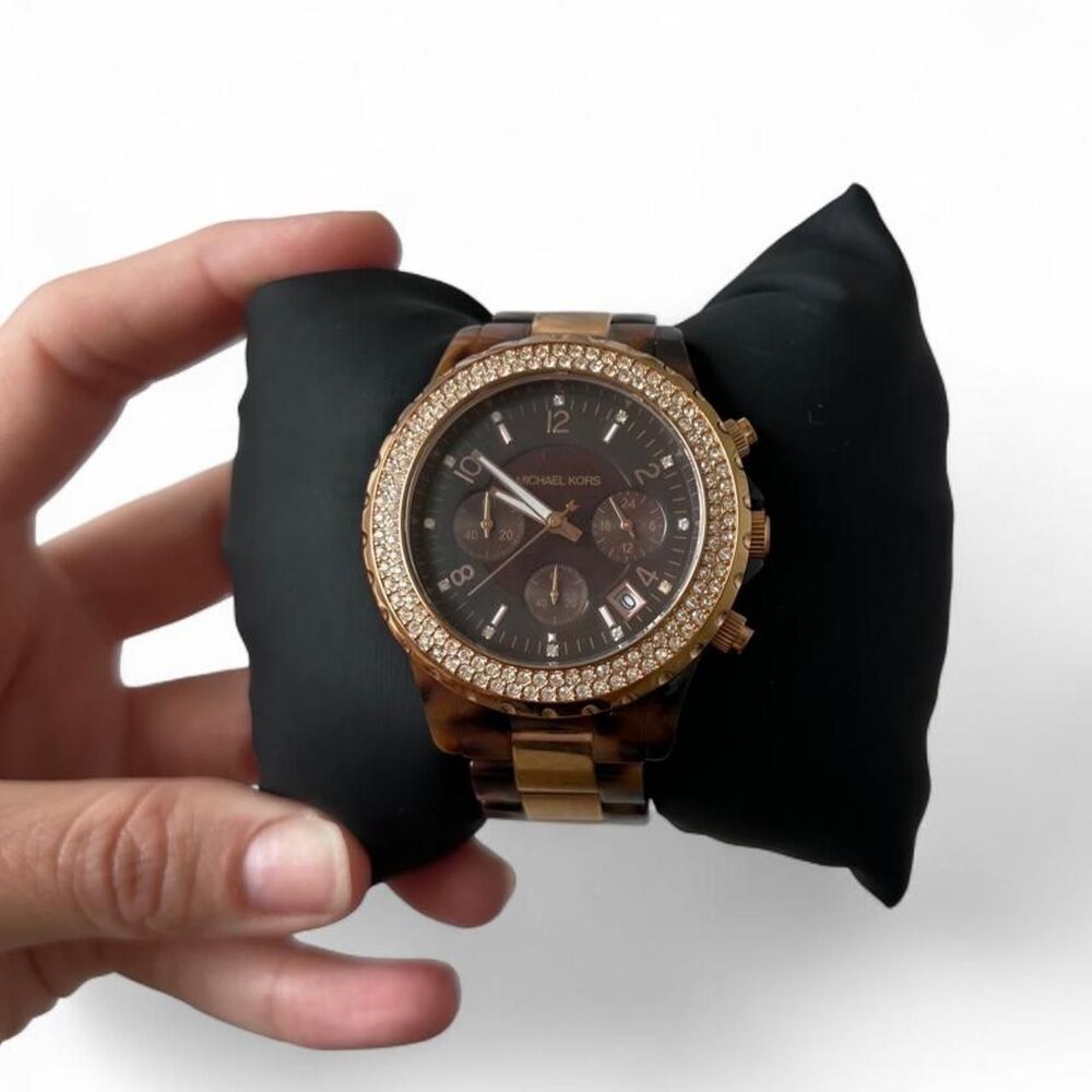 Michael Kors Rose Gold Tortoiseshell Rhinestone Watch MK-5416